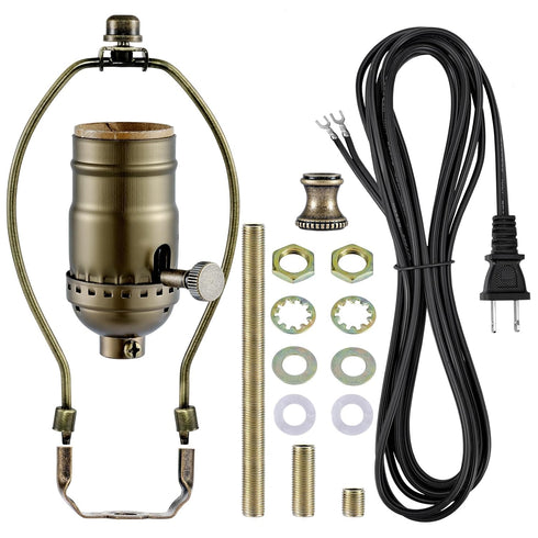 Lamp Rewire Kit, 3-Way Lamp Socket with Matching Cord Lamp Harp Set, Essential Hardware for DIY Lamp Design or Repair