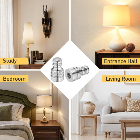 2Pcs 1" 1/4-27 uxcell Tall Lamp Finials Silver, Thread Lamp Cap Knob Decoration Screw Cap Nuts with Cleaning Cloth