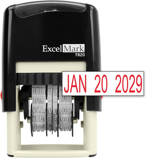 ExcelMark 7820 Self-Inking Rubber Date Stamp, Great for Shipping, Receiving, Expiration and Due Dates (Red Ink)