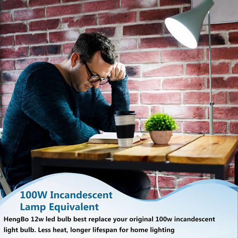 A19 LED Light Bulbs, 100 Watt Equivalent, HengBo 6500K Daylight White, 12W 1200 Lumens, Non-Dimmable, 4 Pack
