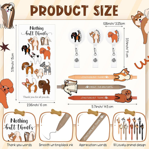Motiskyy 20 Sets Graduation Gifts Bulk Dog Ballpoint Pens Animals Retractable Badge Reels with Nothing But Funny Thanks