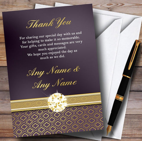 The Card Zoo Purple Satin and Gold Personalized Wedding Thank You Cards