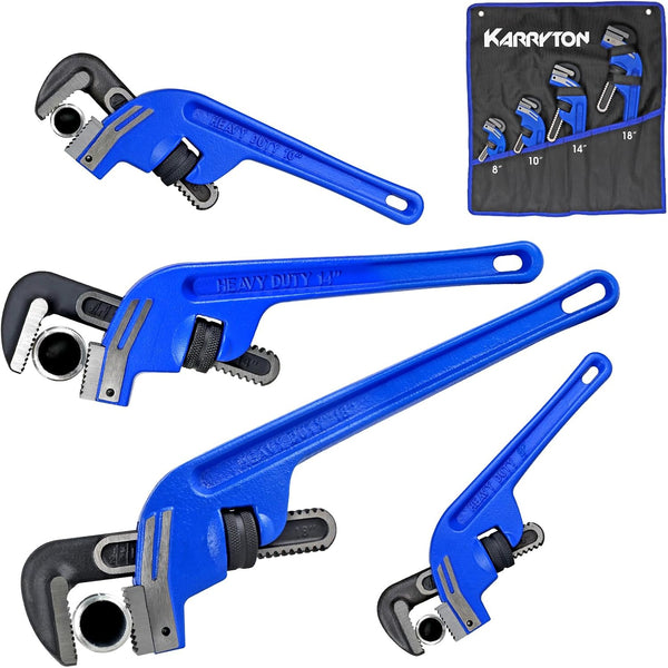 End Pipe Wrench set(8" 10" 14" 18"), Adjustable Cast Iron offset pipe