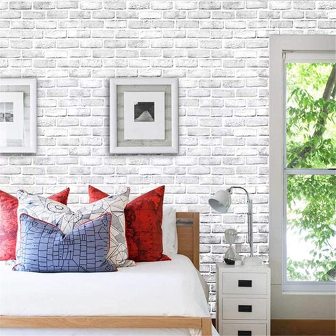 Yancorp 10ft White Gray Brick Wallpaper, Peel and Stick Vinyl Wrap, Self-Adhesive Contact Paper