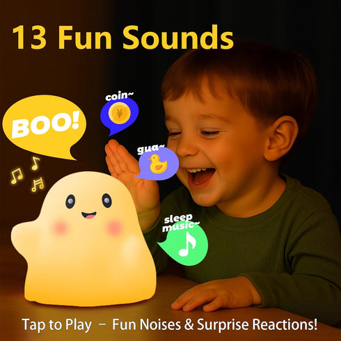 nextanG Dimmable Cute Ghost Night Light for Kids, Rechargeable Silicone Bedside Night Light with Tap Control, Nursery