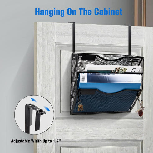 Wall File Organizer, 3 Tier Vertical Mesh Metal Hanging File Holder for Paper Document & Magazine Rack, Black