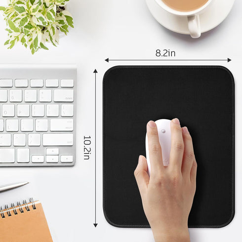 Black Mouse Pad - Cute Splash-proof Textured 10.2 x 8.2 Inch, Stitched Edge Non-Slip Waterproof Rubber