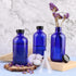 12 Pack 8 oz Cobalt Blue Glass Bottles, 240ml Boston Round Sample Bottles with Black Poly Cone Caps, Labels & Funnels