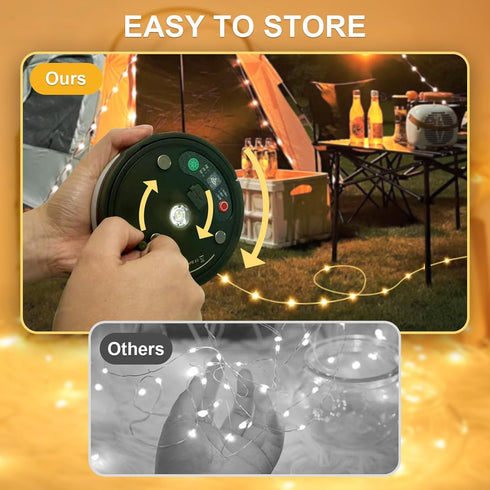 4 1 33FT 9 Camping String Lights, in Quick Storage Rechargeable Tent Lights with Lighting Modes, Hanging Waterproof