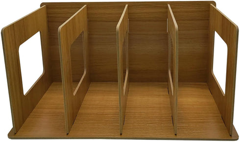 Desktop DIY Storage Bookshelf, Wooden CD Album Rack, 4 Compartments Magazine Holder for Office Study Home
