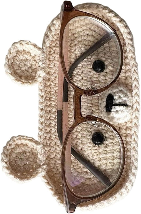 PMFACE Handcrafted Knitted Eyeglass Holder Stand, Crochet Eyeglasses Holder for Nightstand, Animal Eye Glass Holder
