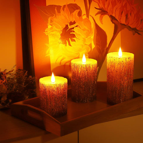 3D Sets 24 4" 5" 6" Pack 3 Enpornk Flameless Candles Battery Operated Pillar Pine Effect Real Wax Flickering Wick