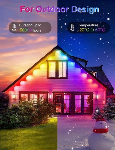 50Ft 30 209 IP67 CCILAND Permanent Outdoor Lights, LED Eternity RGB&IC Smart Eaves Lights with Remote App Scene Modes