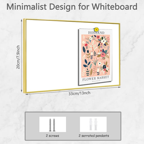 Dry Erase White Board, 8"x 13" Gold Aluminum Frame Magnetic Whiteboard for Wall Office, School, Home