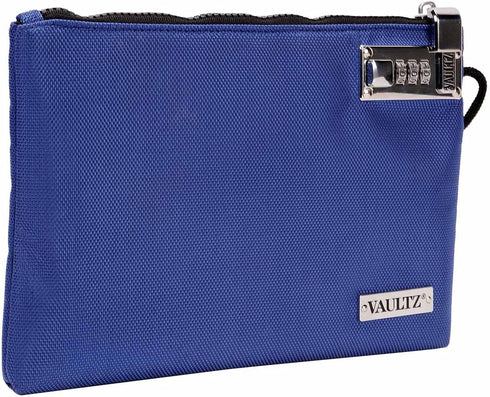 Vaultz Money Bag with Lock - 7 x 10 Inch Locking Pouch for Cash, Bank Deposits, Wallet, Phone, Credit Cards - BLUE