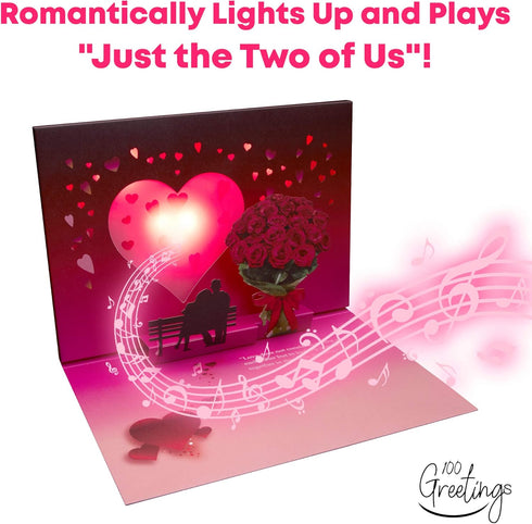 Pop Up Anniversary Card for Couple with Lights & Music, Happy Anniversary Card for Wife & Girlfriend