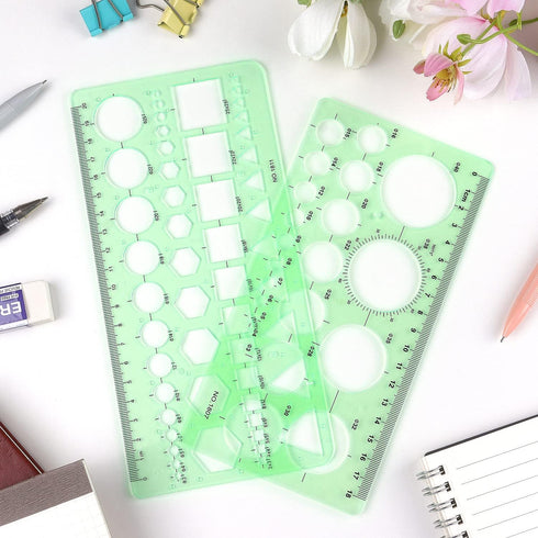 Tamaki Circle Template Measuring Geometry Ruler Stencils for Drafting Digital Drawings, 2 Pack for Office, School