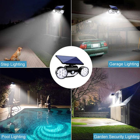 30 IP65 360 2 Pack Outdoor Solar Lights, LED Solar Security Lights with Motion Sensor Dual Head Spotlights Waterproof