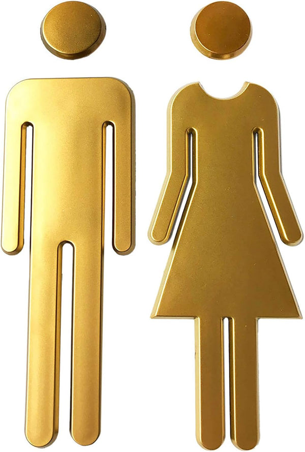 Premium Funny Bathrooms Signs Unisex Acrylic Adhesive Backed Bathroom Sign 7.8" (Golden Matte)