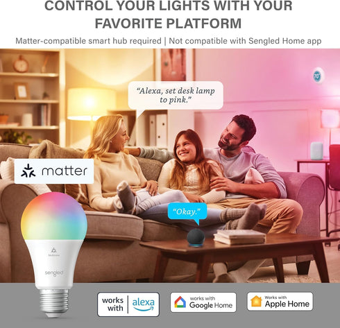 Sengled Bulbs G2, Bulb, Bulbs, 60W 800LM, 2.4 1-Pack LED Smart Light Matter-Enabled, Color Changing Light Smart