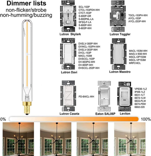 LEOOLS E12 LED Long Bulb, 7.3Inch Tubular Light Bulbs, 40W Dimmable Clear Glass Warm White, 6 Pack