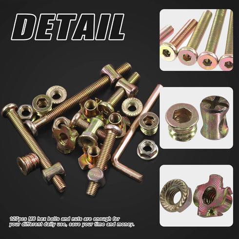 Glarks 128Pcs M6x20/30/40/50/60/70/80mm Baby Bed Crib Screws Bolts Kit Hex Socket Head Cap Screw with Barrel Nuts