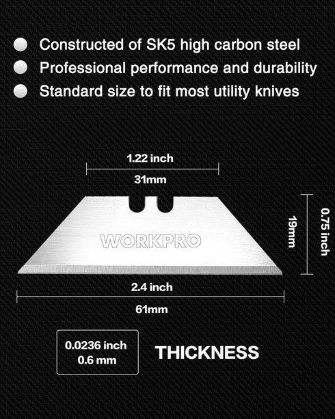 WORKPRO 50-Pack Utility Knife Blades with Dispenser, SK5 Steel Box Cutter, Standard Blades for Utility Knife Replacement by WORKPRO