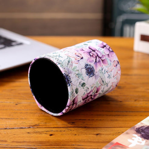 Purple Succulent Design PU Leather Pencil Pen Holder Desk Organizer PH23