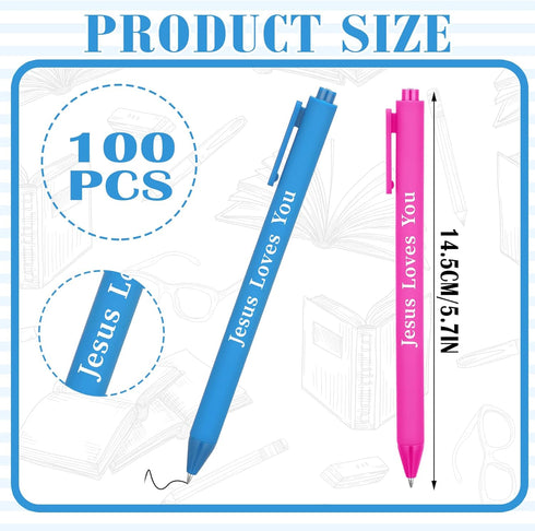 Jetec 100 Pcs Jesus Loves You Pens, Colorful Christian Retractable Gel Pens for Church Supplies