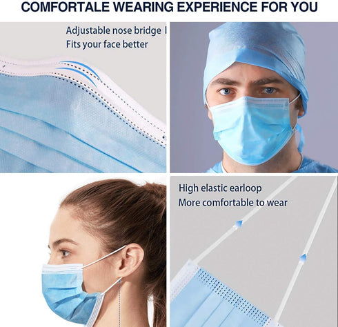 100 Pack 3 Medical Disposable Face Masks for Protection, Layers Safety Face Masks For Adults Daily Use