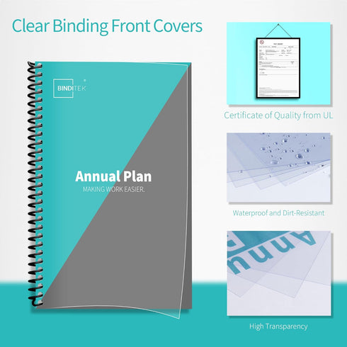 Binditek 100 Pack Binding Covers and Backs Set, 5.5 x 8.5 Inches, 50 Pcs Clear PVC and 50 Pcs Sand-Textured Polycovers