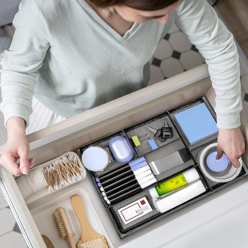 Desk Drawer Organizer, Office Divider Tray with 6 Compartments, Metal Mesh for Stationery, Makeup, School