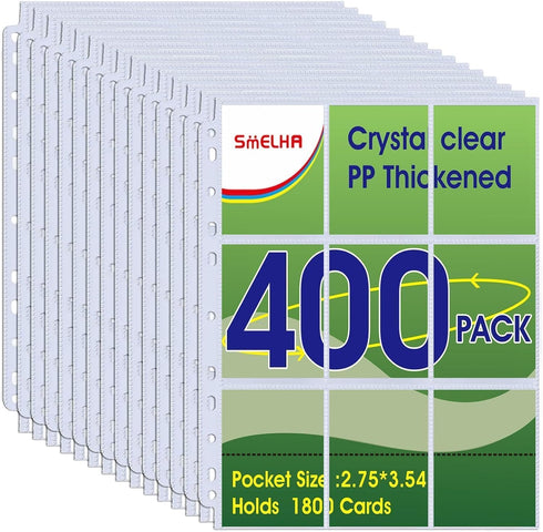9 Pocket Page Protector, 400 Pack Trading Card Sleeve, Holds 7200 CardsBaseball