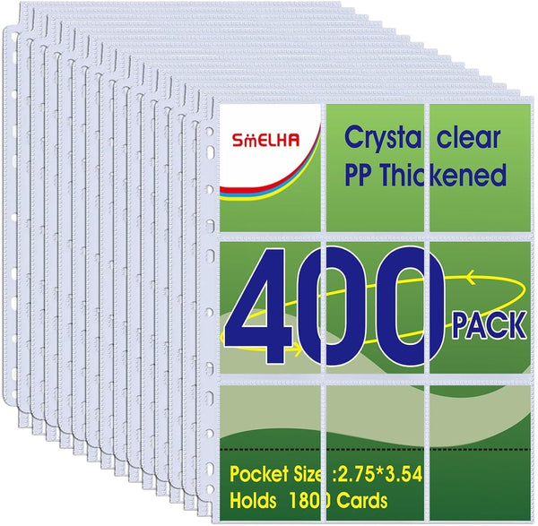 9 Pocket Page Protector, 400 Pack Trading Card Sleeve, Holds 7200 CardsBaseball