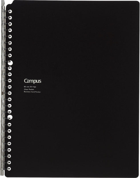 Kokuyo Campus Smart Ring Binder - B5 Black Notebook Up to 25 Sheets, 26 Holes, Japan Import
