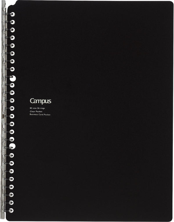 Kokuyo Campus Smart Ring Binder - B5 Black Notebook Up to 25 Sheets, 26 Holes, Japan Import