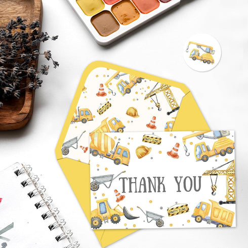 50Pcs 4 6 Inch FYSUIMU Construction Thank You Cards Greeting Cards with Envelopes Stickers Yellow Gray Dump Truck