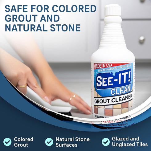 32 oz. SEE-IT! Grout & Tile Deep Cleaner Brightener & Heavy-Duty Stain Remover Acid-Free Safe for Ceramic, Porcelain