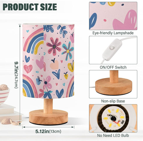 ALAZA Flower Rainbow Heart Lamp for Girls Boys Bedroom Bedside Table Lamp with USB Port LED Kids Nightstand Lamp Wood