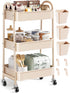 Osivaex Beige 3 Tier Rolling Cart Metal on Wheels, Three Tiered Storage Organizer