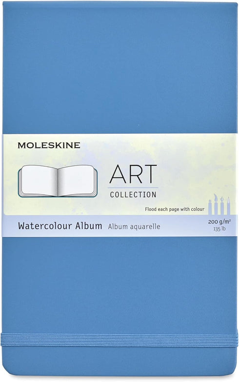 Moleskine Art Watercolor Album, Large, Plain, Hard Cover, Cornflower Blue (5 x 8.25)