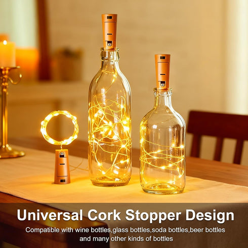 Generic Cork-10 Pack 78.74 Inches 20 Wine Bottle Lights with LED Battery Drive Waterproof Silver Wire Mini Bottle Lamp