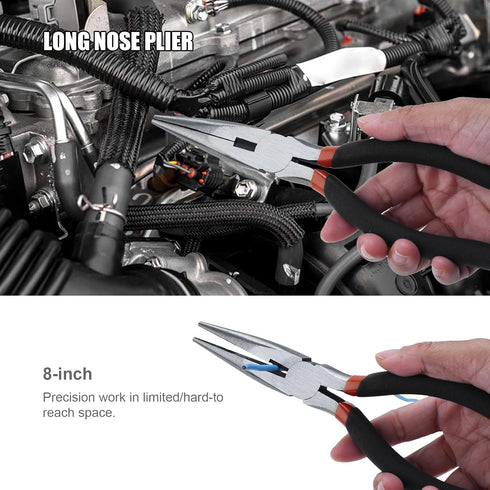 4 Pack Set-8'' 7''Diagonal Precision Basics Pliers Slip Joint, Long Needle Nose Pliers, Lineman, And Pliers for DIY