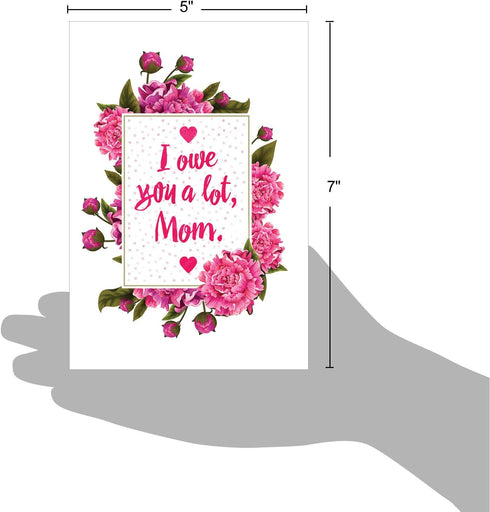 NobleWorks Funny Mother's Day Card with Envelope, Loving Humor Greeting Card for Mom - Mom Debt C3131MDG