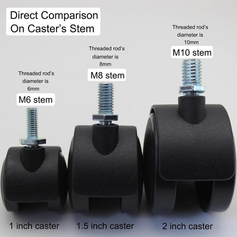 Dalyndar 4 Pack 1.5 Inch 1.5'' M8 Swivel Stem Caster Wheels Replacement Casters Furniture Wheel with Locking Brake