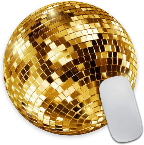 Smooffly Gold Disco Ball Round Mouse Pad, Cute Sequin Mouse Pad, Disco Coaster for Computers and Laptops