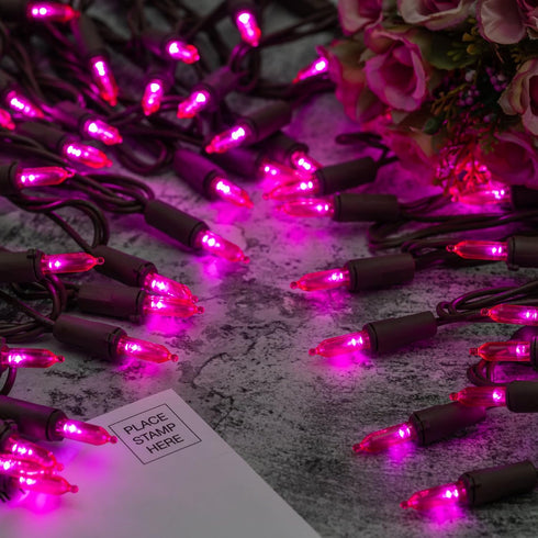 200 66 Commercial Set YULETIME Pink LED Christmas Lights, Feet Brown Wire UL Certified Grade Holiday String Light