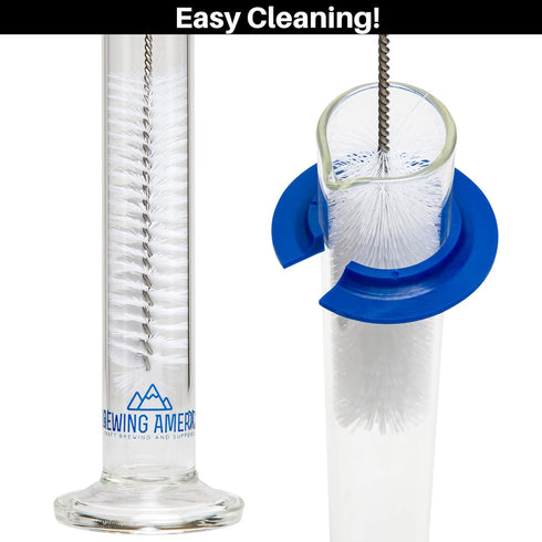 Brewing America Glass Hydrometer Test Tube Jar & Cylinder Brush - Narrow Flask for Alcohol by Volume Test - 3.3