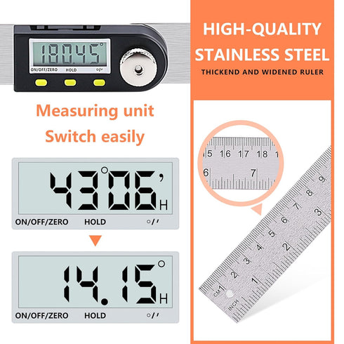 Yanguotool Digital Angle Ruler, 200mm/8-Inch Protractor Finder with Stainless Steel Ruler for Woodworking