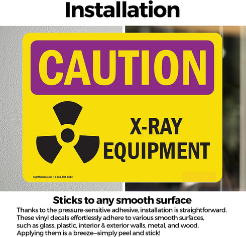 (2 Pack) OSHA Caution Radiation Sign, X-Ray Equipment Vinyl Label Decal 5 Inch X 3.5 Inch, Weather Resistant